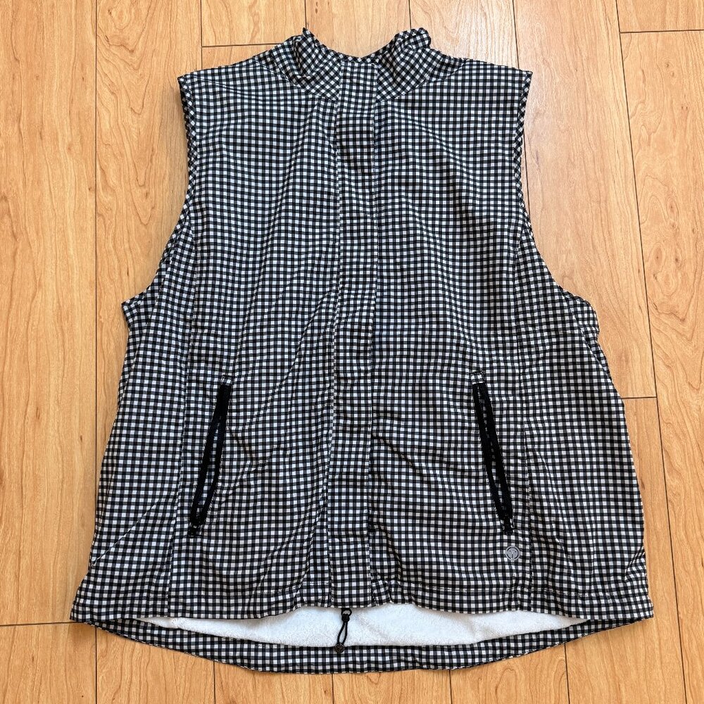 Talbots Women's XL Black White Gingham Check Vest Terry Lined Outdoor Active
